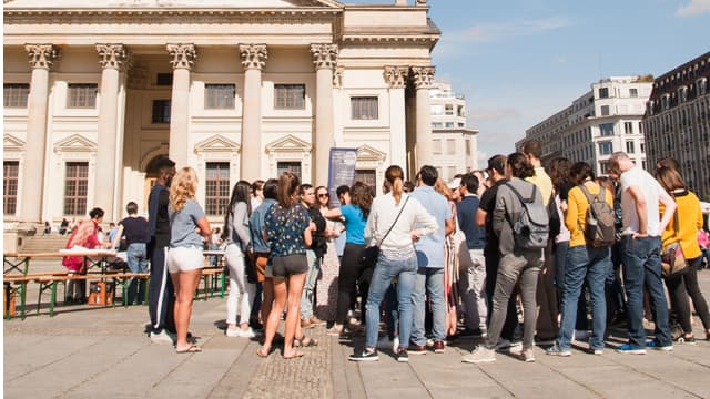 Berlin free tour guide and group at Gendarmenmarkt