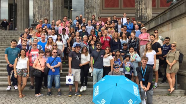 Berlin free walking tour groups ready to begin their tours